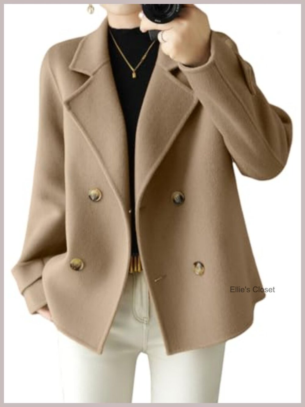 Womens Wool Blend Double Breasted Pea Coat Notch Lapel Long Sleeve Business